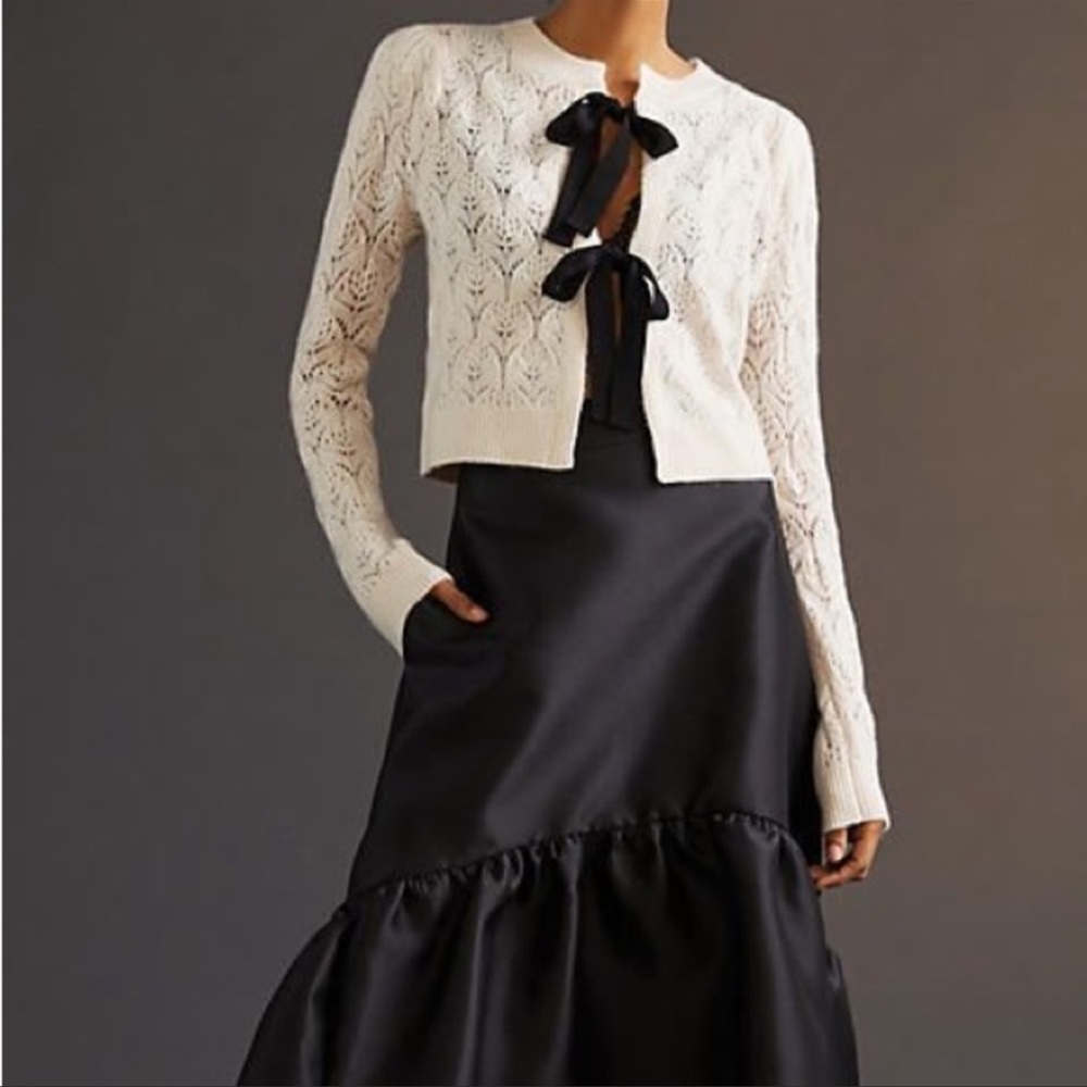 Maeve Anthropologie cashmere bow cardigan size MP